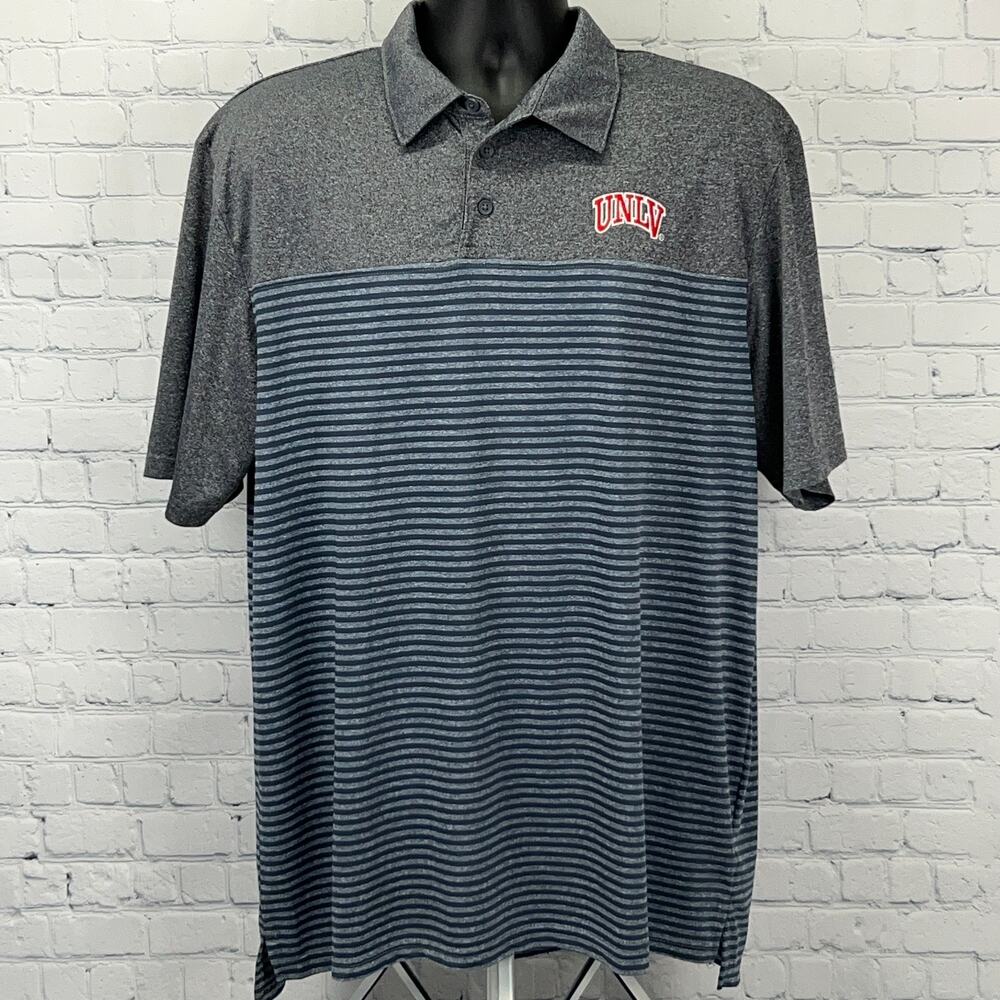 UNLV Rebels Champion Mens XL X-Large Gray Blue Striped Polo Golf Shirt NCAA Team